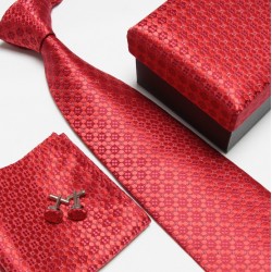 Darčekový set červená kravata, vreckovka a manžetové gombíky