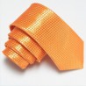Oranžová úzka slim kravata so vzorom šachovnice