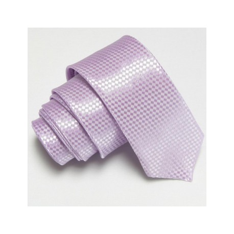 Svetlo fialová úzka slim kravata so vzorom šachovnice