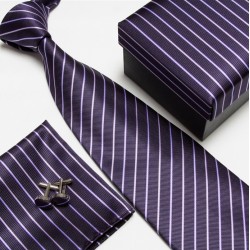Dárková sada fialová kravata, kapesníček a manžetové knoflíčky