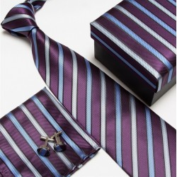 Darčekové balenia fialová kravata, vreckovka a manžetové gombíky