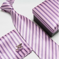Darčekový box ružová kravata, vreckovka a manžetové gombíky