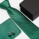 Darčeková sada zelená kravata, vreckovka a manžetové gombíky