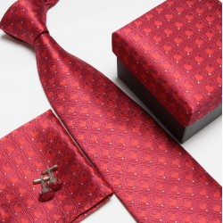 Dárkový set červená kravata, kapesníček a manžetové knoflíčky
