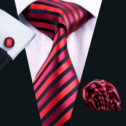 Dárkové balení červená kravata, kapesníček a manžetové knoflíčky