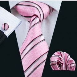 Darčeková sada ružová kravata, vreckovka a manžetové gombíky