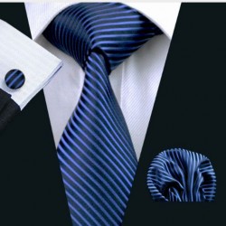 Darčeková sada modrá kravata, vreckovka a manžetové gombíky