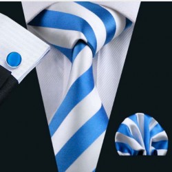 Dárkové balení modrá kravata, kapesníček a manžetové knoflíčky
