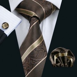 Dárkové balení hnědá kravata, kapesníček a manžetové knoflíčky