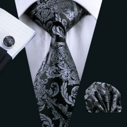 Dárkové balení černá kravata, kapesníček a manžetové knoflíčky