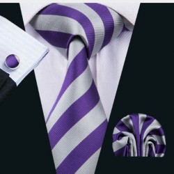 Darčeková sada fialová kravata, vreckovka a manžetové gombíky