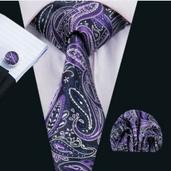 Dárkové balení fialová kravata, kapesníček a manžetové knoflíčky