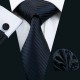 Darčeková sada čierná kravata, vreckovka a manžetové gombíky