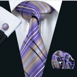 Dárkové balení fialová kravata, kapesníček a manžetové knoflíčky