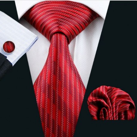 Darčeková sada červená kravata, vreckovka a manžetové gombíky