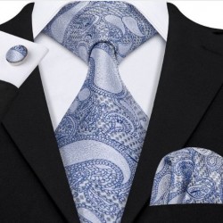 Darčeková sada modrá kravata, vreckovka a manžetové gombíky