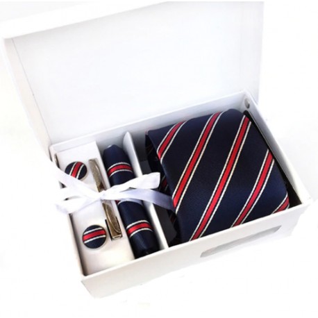 Dárková sada modrá kravata, kapesníček, manžetové knoflíčky a kravatová spona
