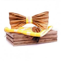 Dřevěný motýlek s kapesníčkem a manžetovými knoflíčky