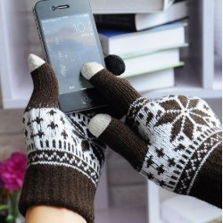 Zimní rukavice s norským vzorem hnědé