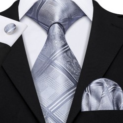 Dárková sada šedá kravata, kapesníček a manžetové knoflíčky