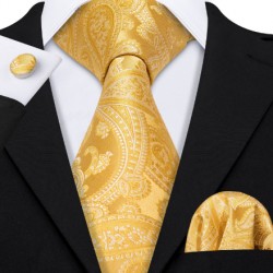 Darčeková sada Žltá kravata, vreckovka a manžetové gombíky